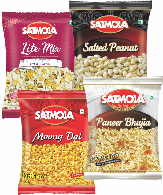 Satmola Namkeen Delight Combo: Lite Mix 160g + Moong Dal 200g + Salted Peanut 150g + Paneer Bhujia 150g