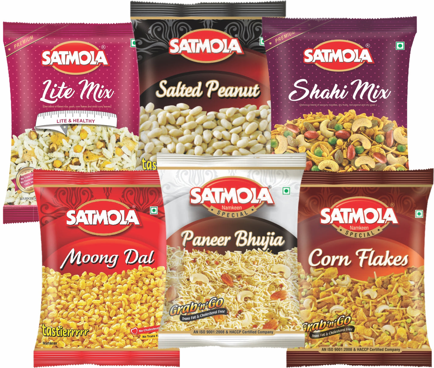 Satmola Delicious Variety: Namkeen Combo Pack - Paneer Bhujia 150g + Shahi Mix 150g + Lite Mix 160g + Cornflakes 175g + Salted Peanut 150g + Moong Dal 200g