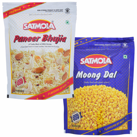Satmola Savor the Crunch: Namkeen Combo - Paneer Bhujia 300g + Moong Dal 350g