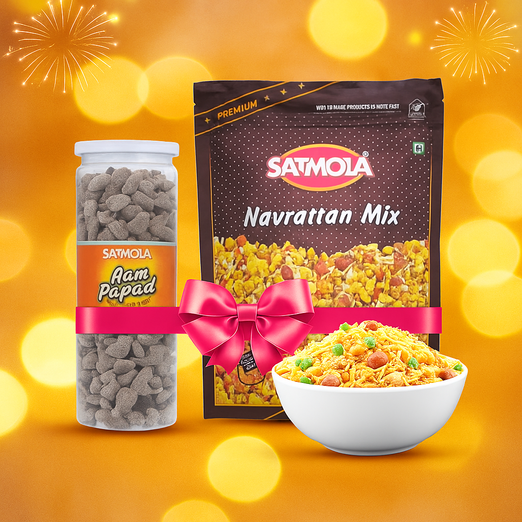 Satmola Festive Combo – Navrattan Mix Namkeen & Aam Papad Candy (Pack of 2)