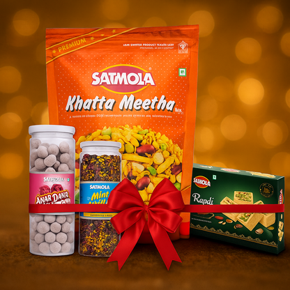 SATMOLA Festive Combo - KHATTA MITHA 400g, SOAN PAPDI 400g, DIGESTIVE ANARDANA 220g, MINT MOUTH FRESHENER 220g