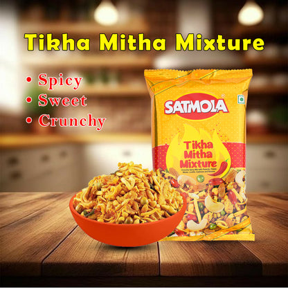 kaju MIX 200 GM, ALOO BHUJIA 200G, NAVRATTAN Mix 200G, TIKHA MEETHA MIXTURE 180 GM (Pack of 4) – Flavored Namkeen Combo