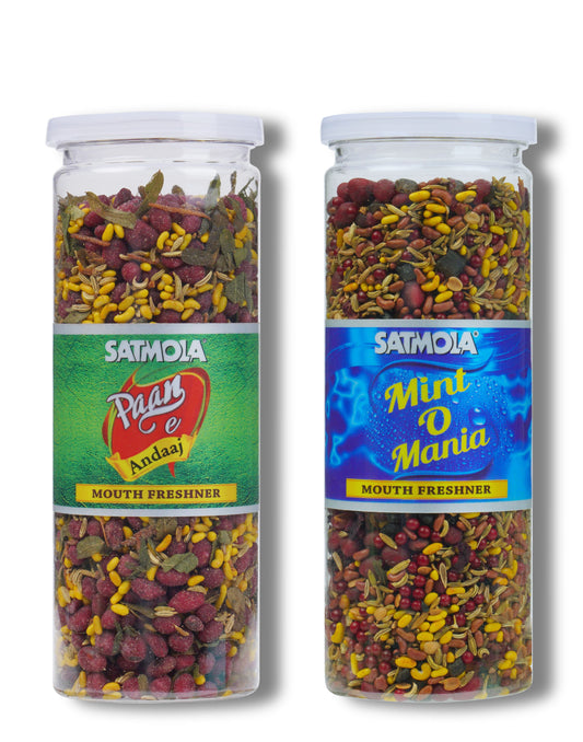 Satmola Exquisite Refreshment Duo: Mouth Freshener Combo - Minto O Mania(200g) + Paan e Andaaj(220g)