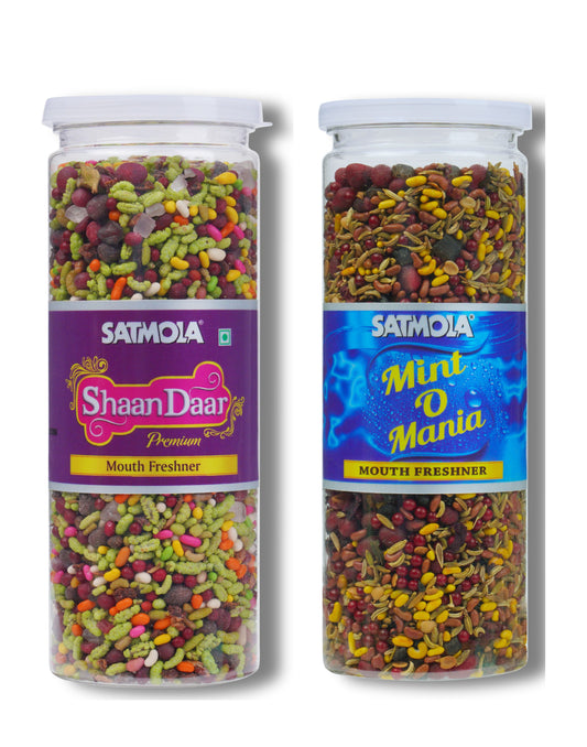 Satmola Exquisite Refreshment Duo: Mouth Freshener Combo - Minto O Mania (220g) + Shaan Daar (220g)