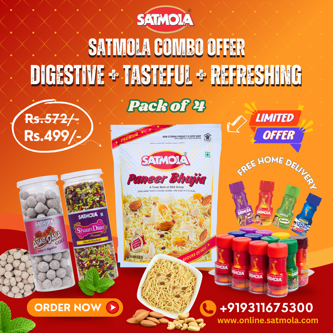 Satmola Combo Pack – Mix Bottle Tray(12pcs), Paneer Bhujia (300g), Shandaar, Anardana Pack of 4