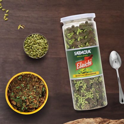 Satmola Elaichi Mouth Freshener Big Bottle 180g – aromatic and refreshing cardamom flavor