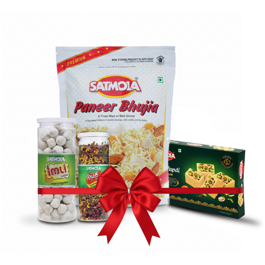SATMOLA Festive Combo - Paneer Bhujia 300g, Soan Papdi 400g, Imli Laddu 220g & Pan Mukhwas 200g