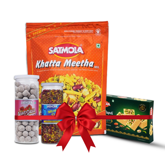 SATMOLA Festive Combo - KHATTA MITHA 400g, SOAN PAPDI 400g, DIGESTIVE ANARDANA 220g, MINT MOUTH FRESHENER 220g