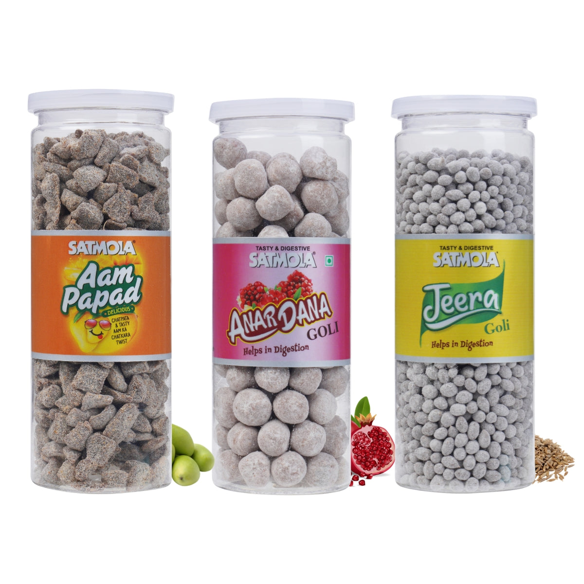 Satmola Anardana Aam Papad Jeera Goli Candy Bottles Pack of 3