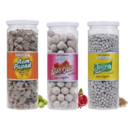 Satmola Anardana Aam Papad Jeera Goli Candy Bottles Pack of 3