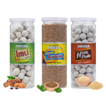 IMLI LADDU, AJWAIN, HING PEDA (Pack of 3) – Digestive Candy Combo