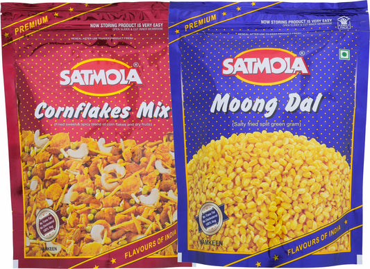 Satmola Crunchy Namkeen Duo: Combo Pack - Cornflakes Mix 300g + Moong Dal 350g