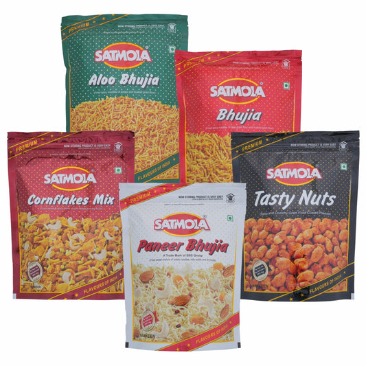 Satmola Combo Pack - Aloo Bhujia, Bikaneri Bhujia, Tasty Nut, Paneer Bhujia, Cornflakes