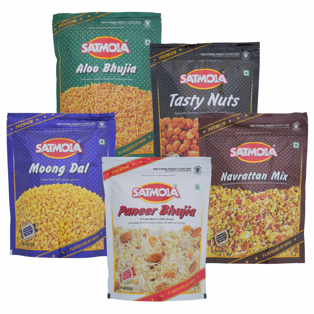 Satmola Namkeen Combo Tasty Nuts + Aloo Bhujia + Navrattan Mix + Moong Daal + Paneer Bhujia