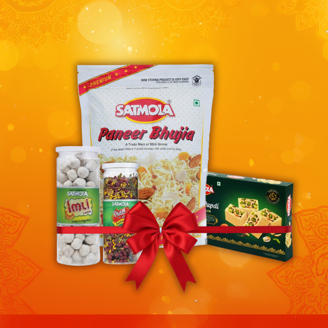 SATMOLA Festive Combo - Paneer Bhujia 300g, Soan Papdi 400g, Imli Laddu 220g & Pan Mukhwas 200g