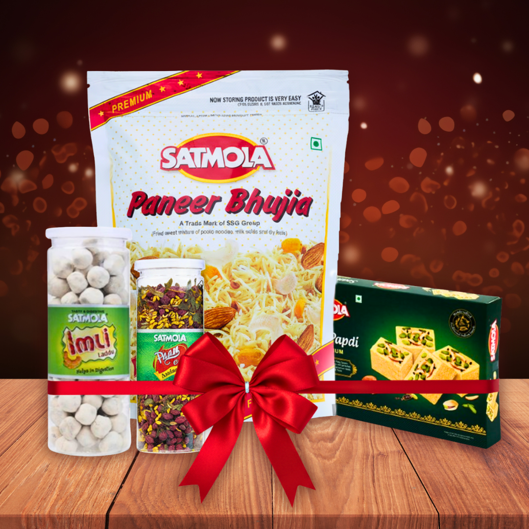 SATMOLA Festive Combo - Paneer Bhujia 300g, Soan Papdi 400g, Imli Laddu 220g & Pan Mukhwas 200g