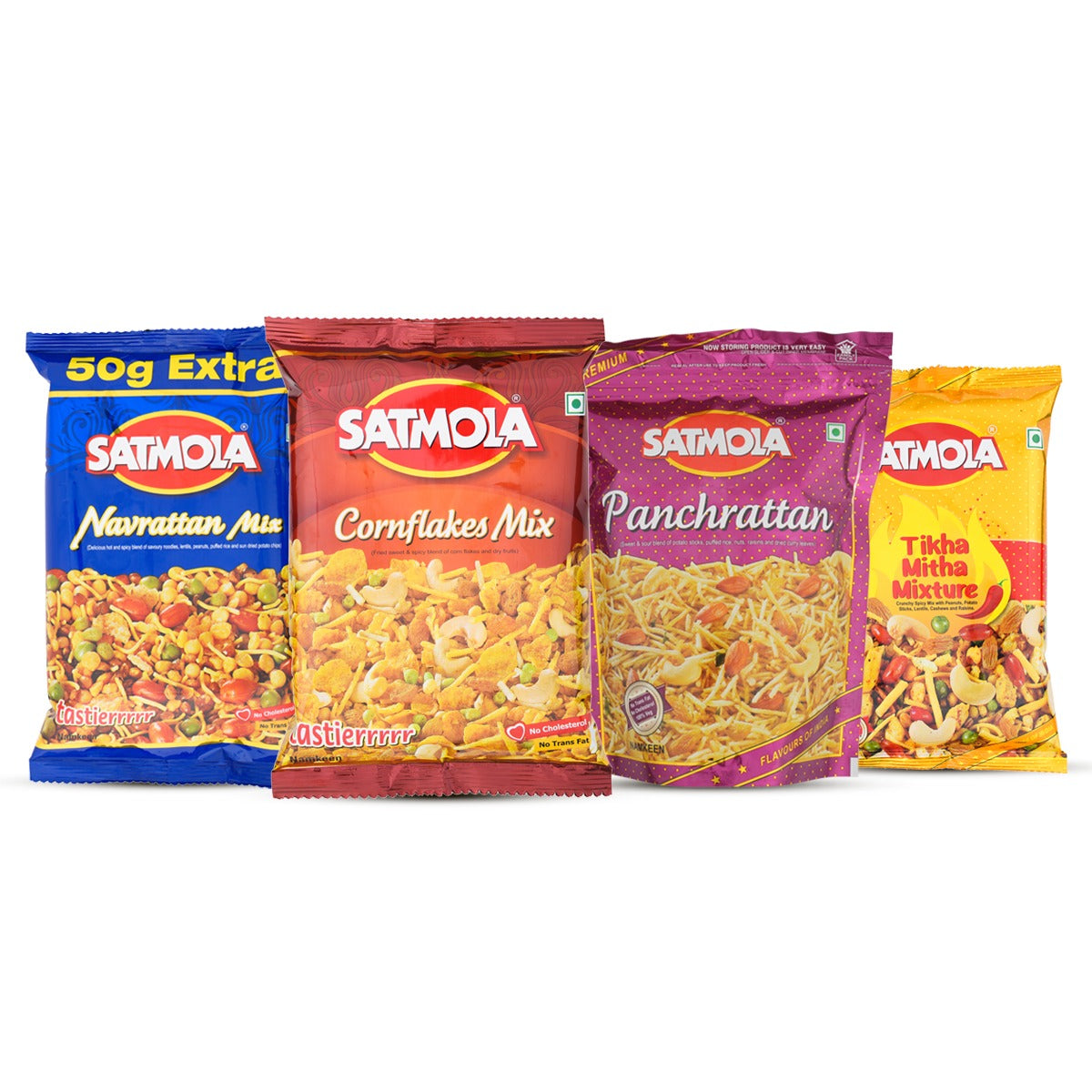 CORNFLAKES MIX 150G, PANCHRATTAN 200 GM, NAVRATAN 200G, TIKHA MEETHA MIXTURE 180 GM – Crunchy Namkeen Combo